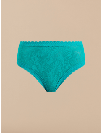 Special Offer All Over Lace High-Waist Brief | Peacock Teal Available for Immediate Shipping