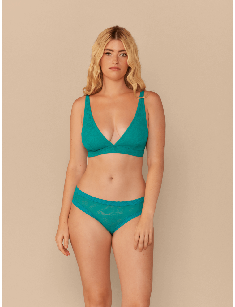 Special Offer All Over Lace Plunge Bralette | Peacock Teal Palm